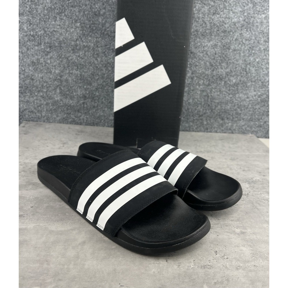 adidas Adilette Comfort Slide Sandal Black/White Striped US Men 12 Women 13